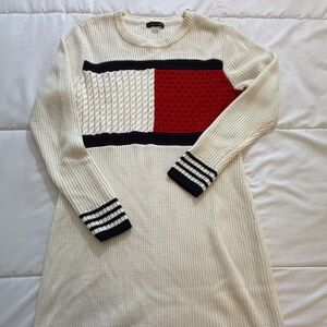 Tommy Hilfiger Cream and Red Long Sleeve Sweater Dress